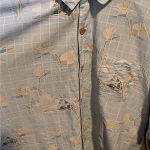 Tommy Bahama Light Blue Windowpane Tropical Bird of Paradise Camp Shirt